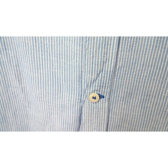 Nautica Baby Blue Linen Blend Shirt Size XL Railroad Stripe Button Down Long Sle - Picture 13 of 14